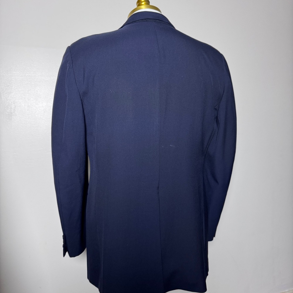 1970s Custom Tailored Mens 40R 36x29 Navy Blue Solid Vintage 2-Button - Picture 3 of 6